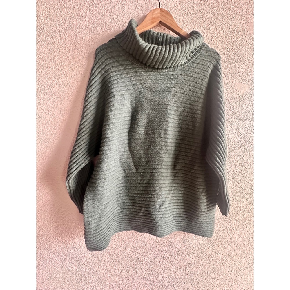 T Tahari Sweater Women 2X Sage Green Turtleneck Ribbed Dolman Sleeve Oversized